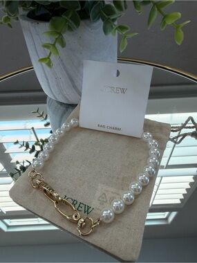 J.Crew Faux Pearl Bag Charm Gold Hardware Purse Charm NWT